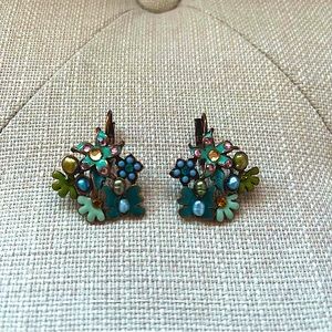 Enamel and Pearl Blue Drop Earrings. Like new bought in Paris & Never Worn.